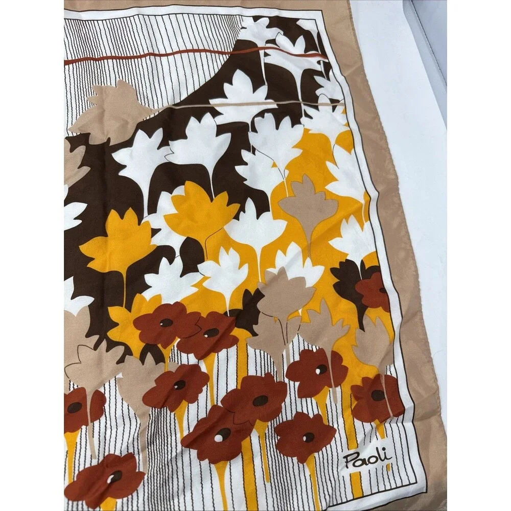 PAOLI Vintage Acetate Earthtones Floral Scarf 23